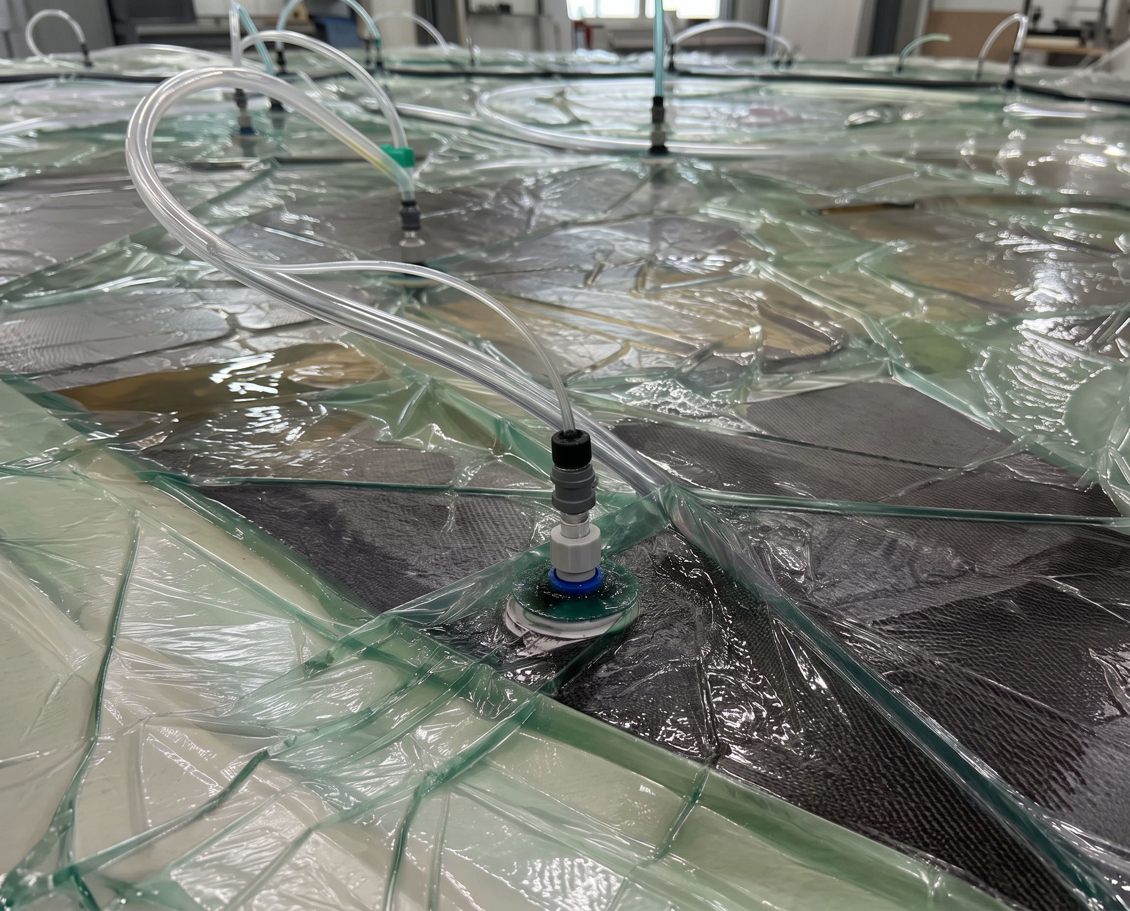 Proceso de infusión al vacío de un laminado de fibra en el astillero
